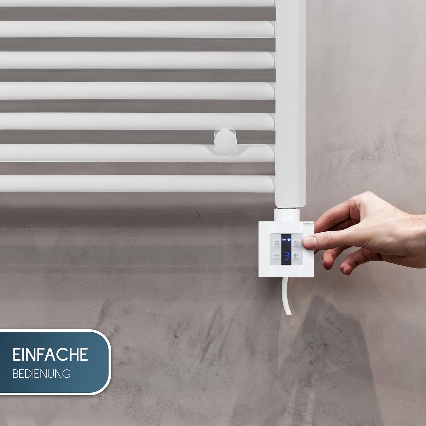 anapont electric towel heater 1475x600 - white straight - timer function - towel radiator - electric bathroom heater - towel warmer - Made in Germany