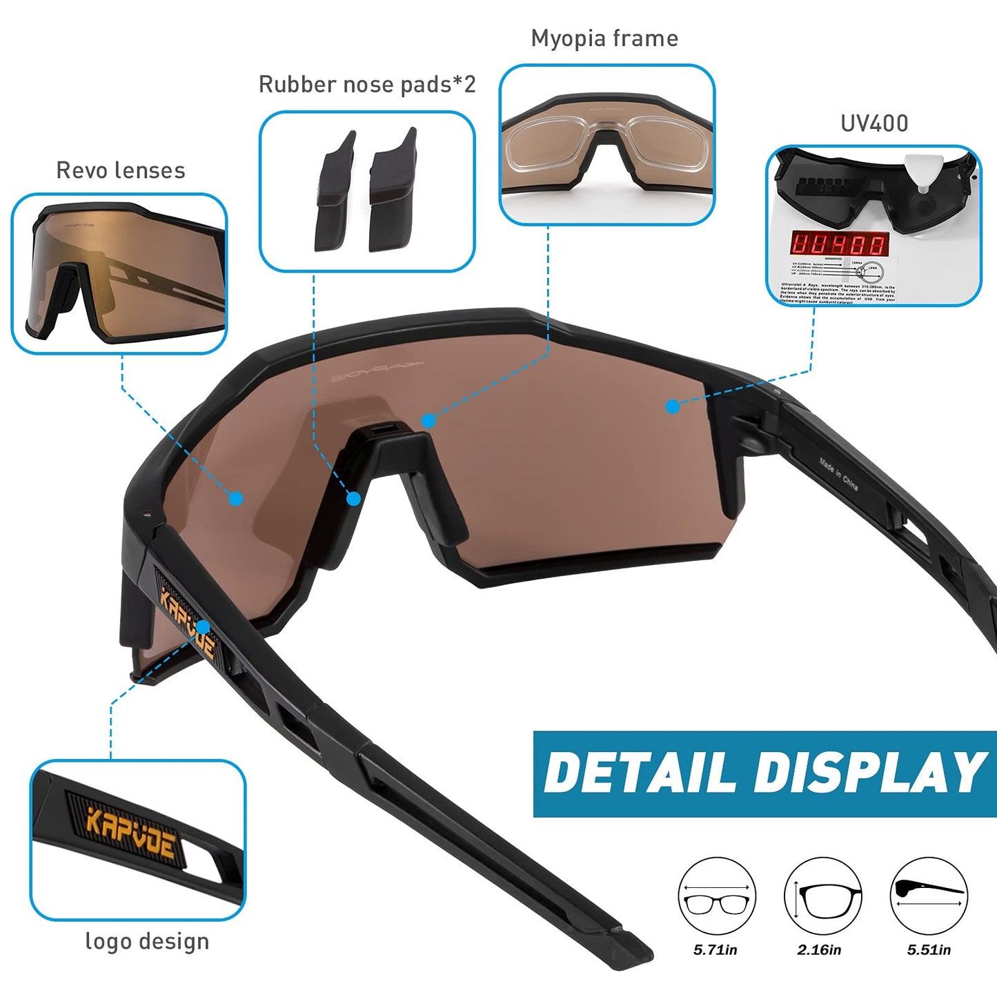 KAPVOE Polarized Cycling Glasses with 4 interchangeable lenses TR90 frame for men women cycling MTB sports sunglasses bike glasses driving fishing baseball running brown black 04