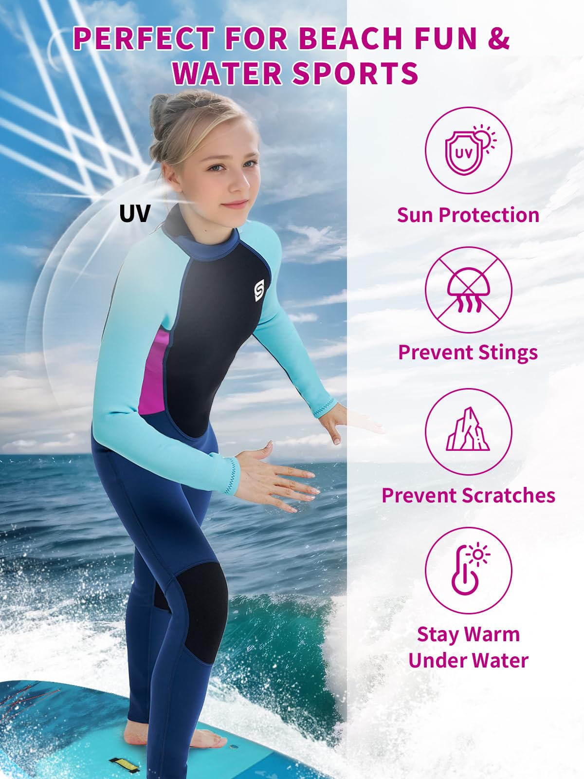 Summshall Kids Neoprene Wetsuit, 2.5mm thick for warmth. Short or long options for diving, swimming, surfing. Perfect thermal swimsuit for boys and girls.