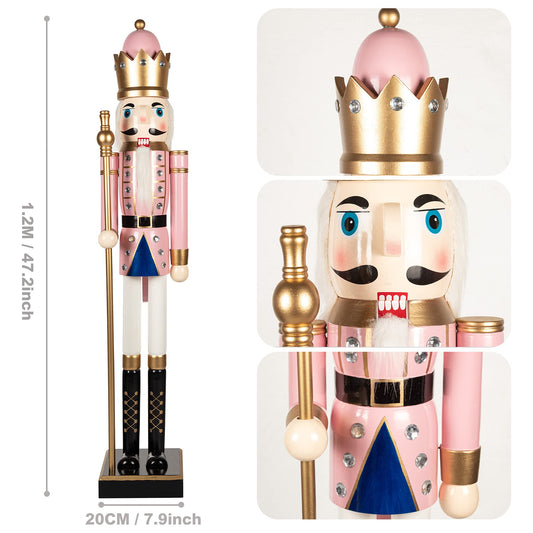 AI Store 120 cm Christmas Nutcracker Life-size Large XXL Wooden Nutcracker Figure Christmas Decoration (Pink King)
