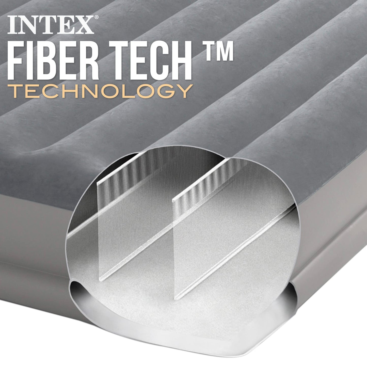 Intex 64114 - Self-Inflating Air Mattress Double Bed Dura-Beam Prestige Mid-Rise, with integrated USB Electric Pump, Suitable for 2 Person, PVC, Gray, 152x203x30 cm