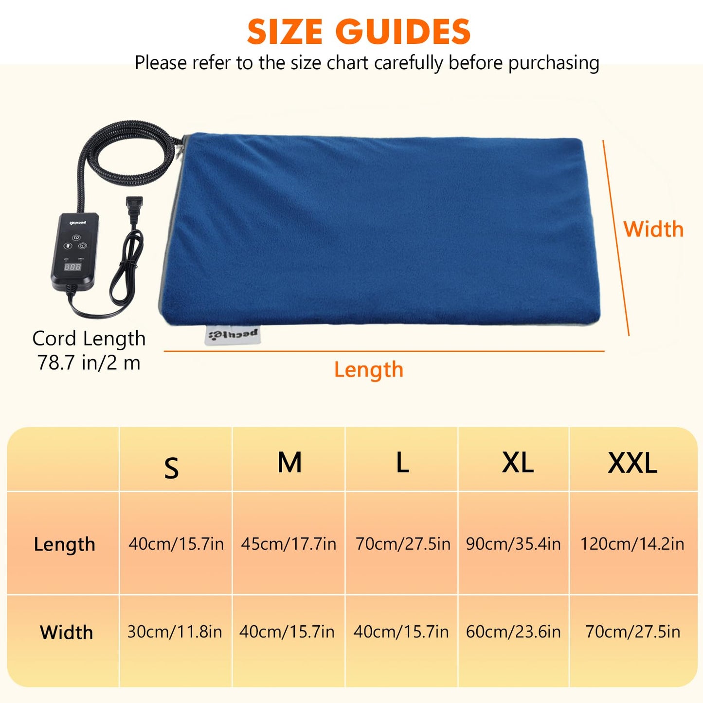 Pecute Pet Heating Pad, Cat & Dog Heated Mat Indoor, Dog Heating Pad Safe, 6 Levels Temperature & Timing Adjustable Electric Pet Heating Blanket for Dogs Cats (L, 70x40cm)