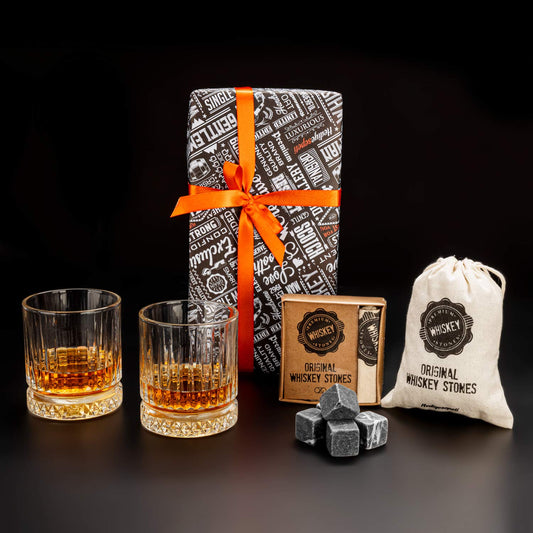 Whiskey stones and glasses gift set, 2 whisky glasses, whisky gift set for men, whiskey glass set as a 40th birthday gift for him.