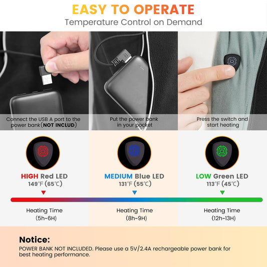 ISOPHO Heated Vest Women Men, Heated Vest USB Charging Heated Vest Unisex Warming Heated Vest with 14 Adjustable Temperatures, Heated Jacket Winter Vest for Outdoor Hiking (NO Battery)