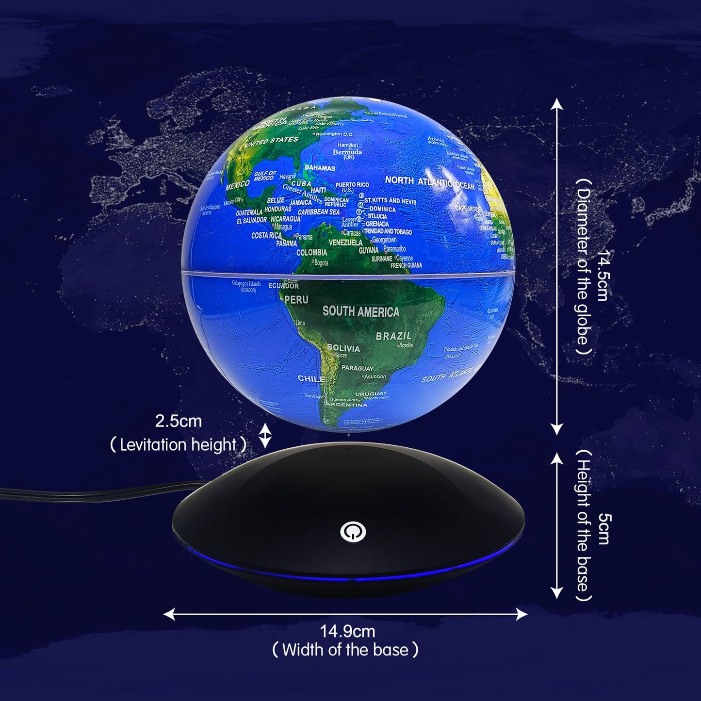 Dracarys Magnetic Levitation Globe with LED Lighting - Anti-Gravity Floating World Map Rotating Earth for Home Office Classroom Decoration, Educational Gift, and Birthdays Anniversaries.