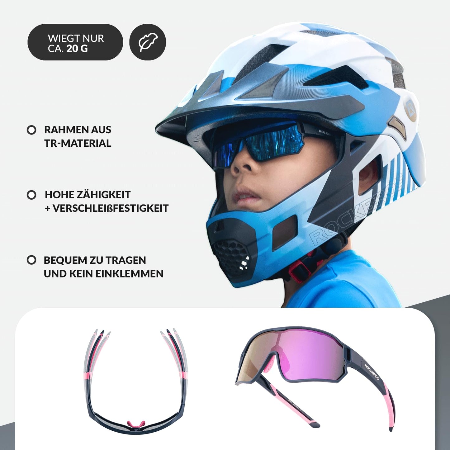 ROCKBROS kids' bike glasses sport goggles UV400 protection polarized sunglasses TR90 flexible frame for boys girls protective eyewear outdoor sports