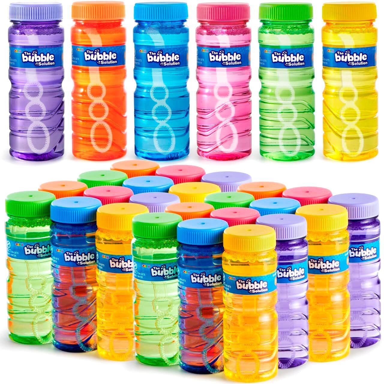 JOYIN 24 Pieces Bubble Bottles with Wand Assortment, Bubble Wands for Kids, 4oz/118ml Bubble Solution, Summer Toy, Bubble Party Favors, Birthday, Outdoor & Indoor Activity.