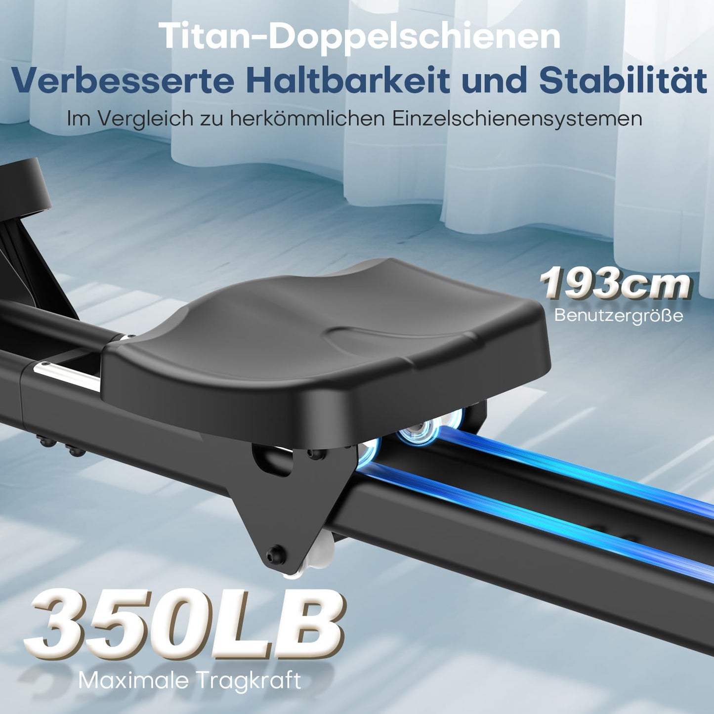 Home rowing machine, EvoSpark Magnetic Rowing Machine, with 16 resistance levels and dual-slide rail. Easy to assemble, supports up to 160kg.