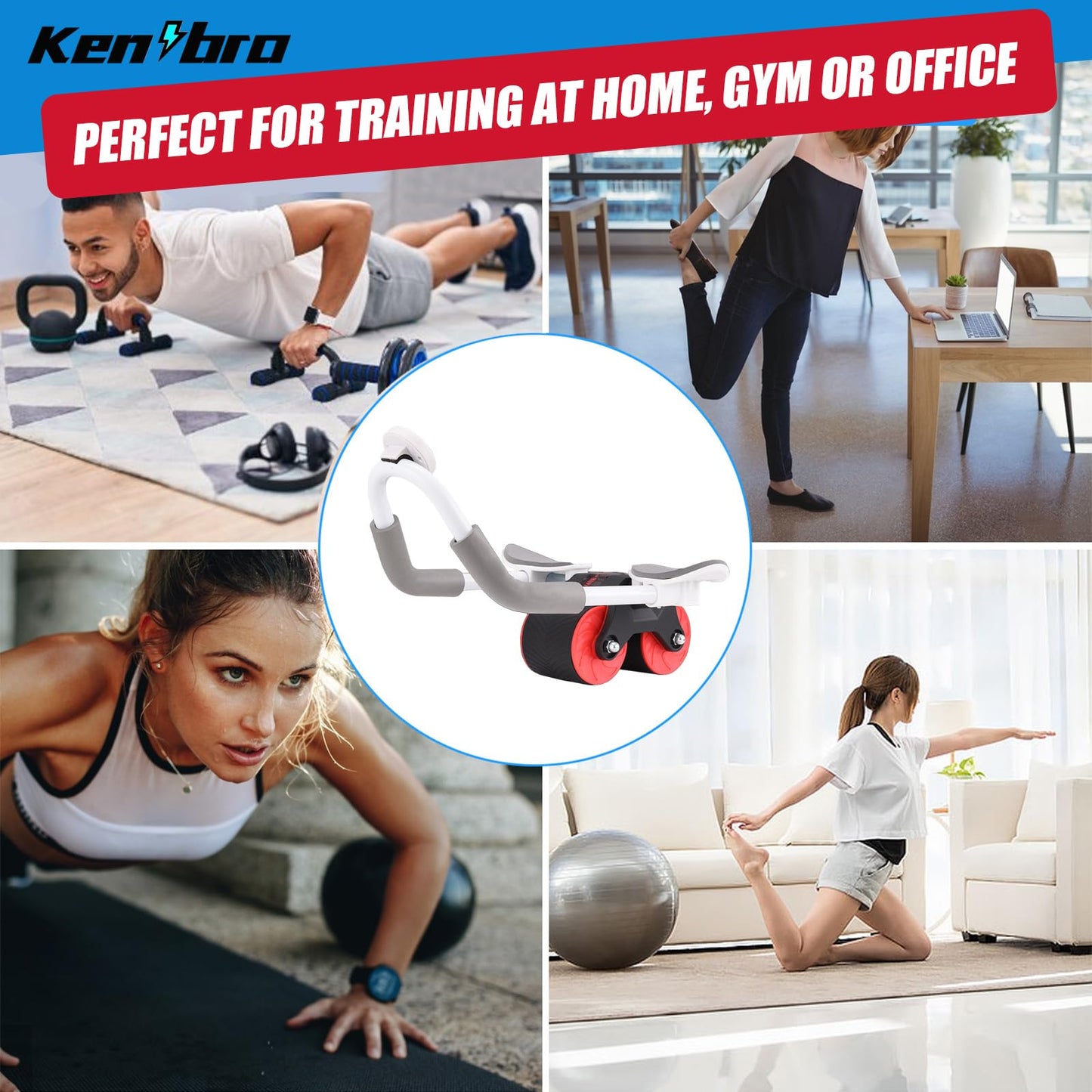 Ab Roller Wheel for Core Trainer, Ab Roller Abdominal Trainer, Automatic Rebound Ab Roller, Ab Roller with Timer, Ab Trainer with Knee Mat, Ab Roller Roller for Home Gym.