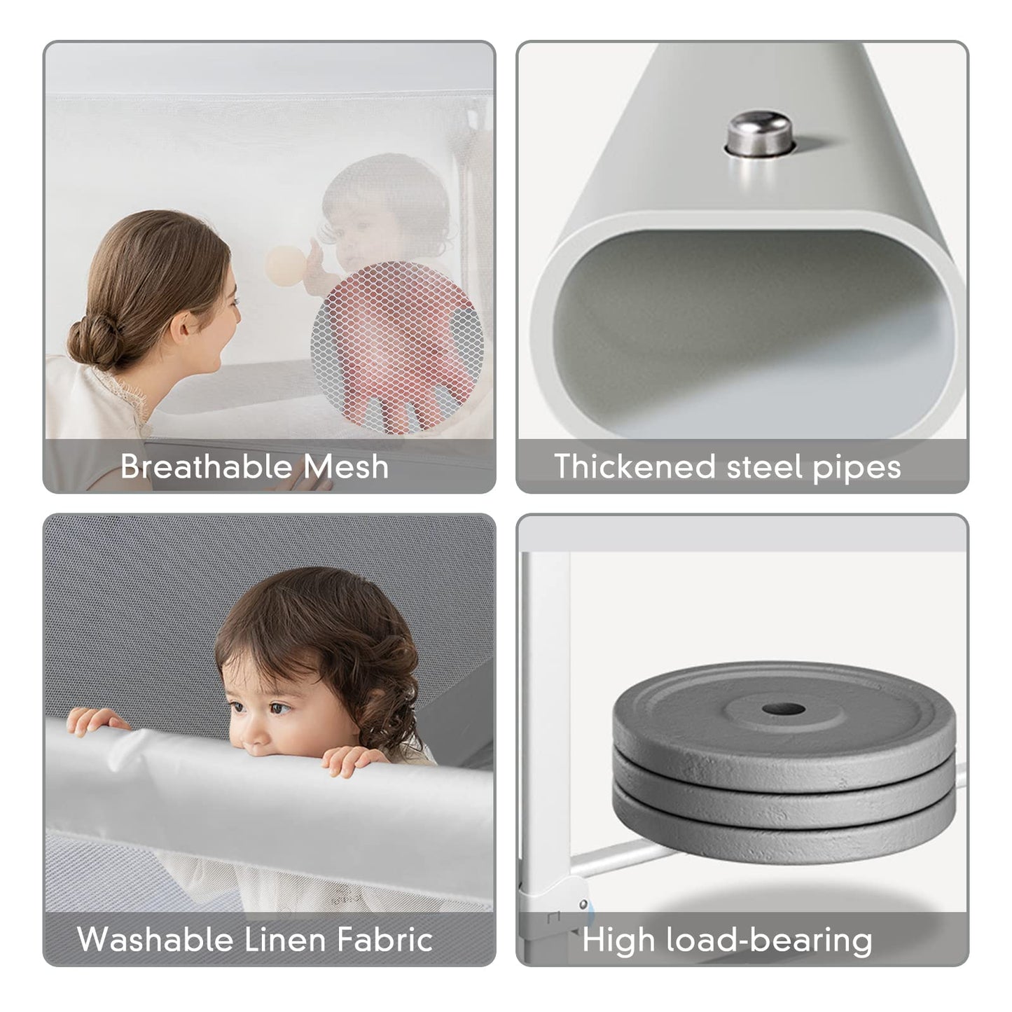 Sinbide bed rail adjustable guardrail for children's bed, baby safety, 100cm high, metal frame, 0-6 years (Gray, 100x180cm)
