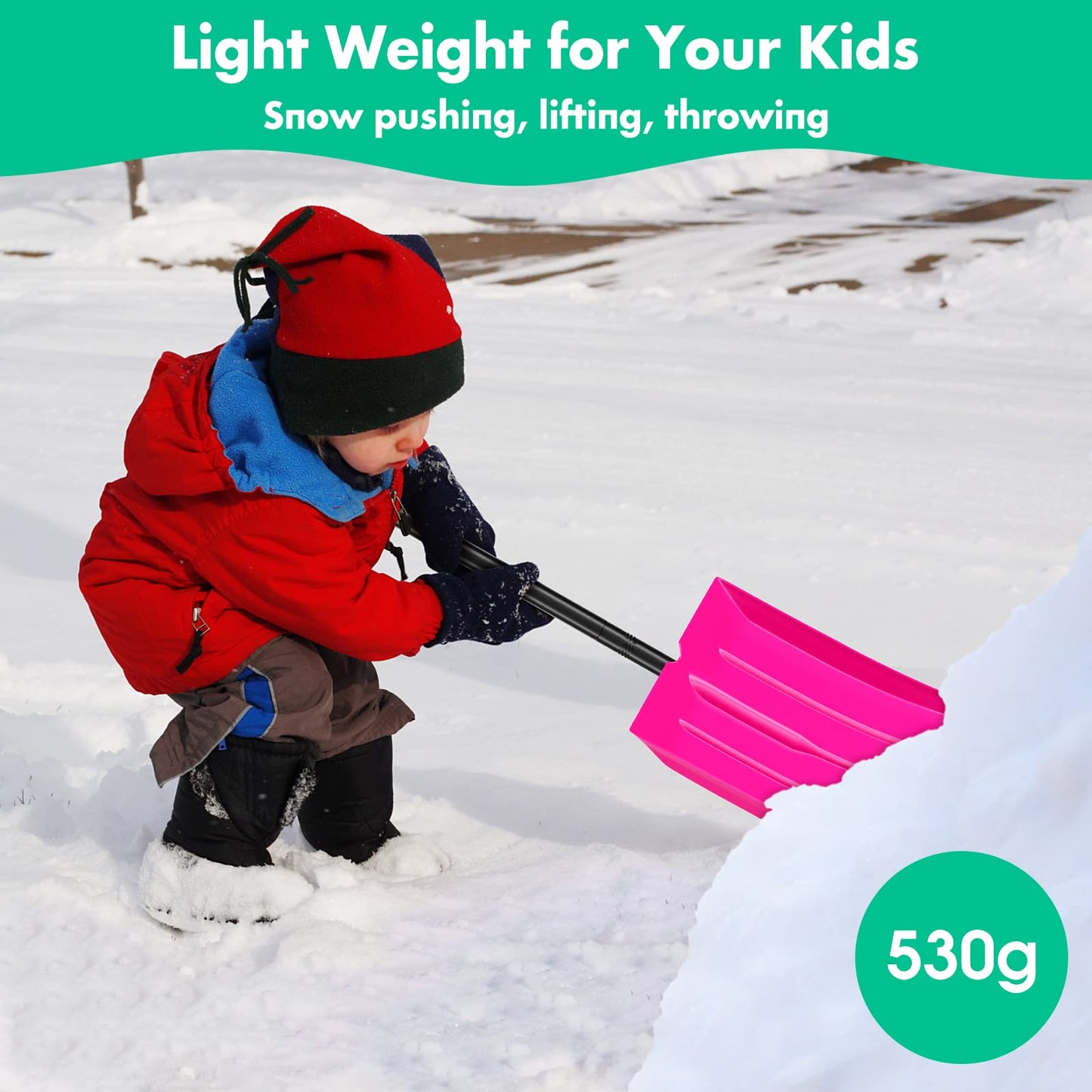 Snow shovel beach shovel for kids, Rust-resistant children's shovel metal handle with total length of 84 cm, Sturdy and stable plastic