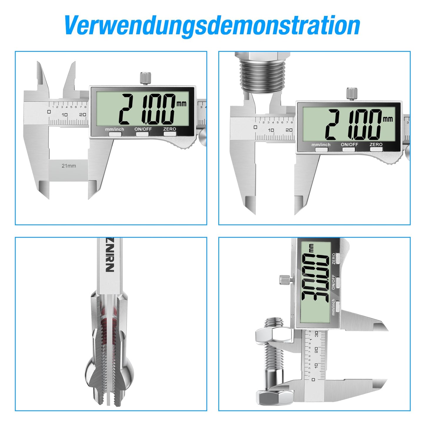 Digital caliper with large LCD screen, digital caliper with splash and dust protection, caliper with spare battery and storage box (silver)