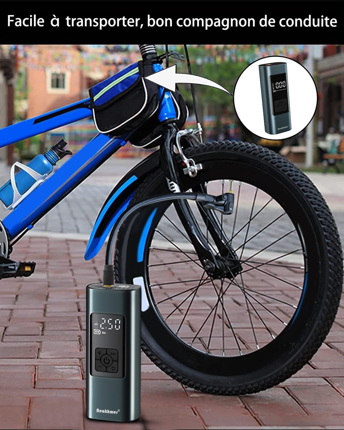 Portable air compressor mini tire pump 12V 6000mAh rechargeable electric compressor bike pump 140PSI air pump with gauge for car bike motorcycle balls, auto off, USB power bank