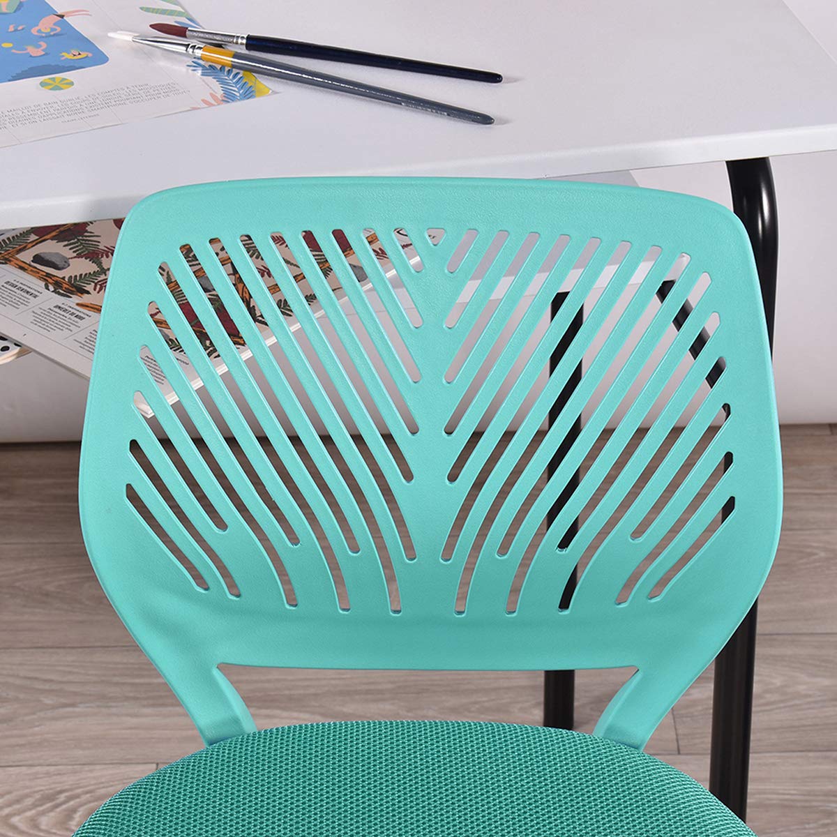 LeMonde office chair, adjustable height computer chair, fabric seat swivel chair armless for study, Aqua.