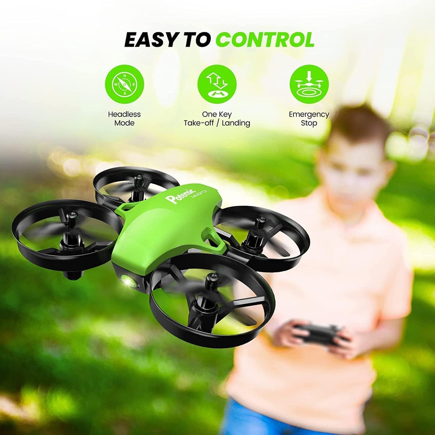 Potensic Mini Drone for Kids and Beginners with 3 Batteries, RC Quadcopter, Mini Drone with Altitude Hold Mode, One Button Take off/Landing, Headless Mode, Toy Drone Helicopter A20 Green