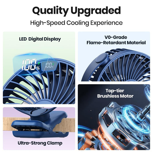 TOPK 5000mAh Clip Fan, Rechargeable Ultra Quiet Clamp Fan with 720° Rotation, Personal Portable Desk Fan for Office Home Lounge Outdoor