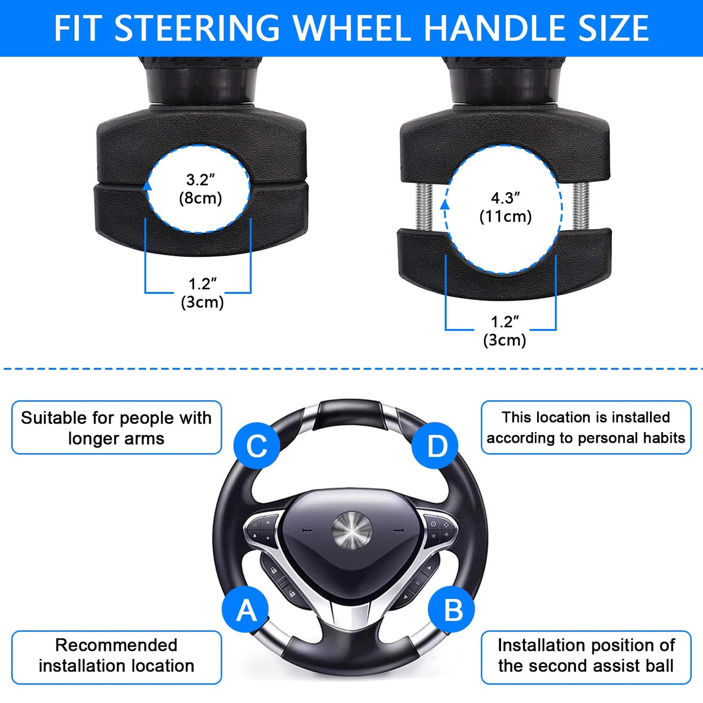 2 Pieces Universal Steering Wheel Knob Spinner, Tractor Steering Wheel Knob, Steering Wheel Spinner Knob, Steering Wheel Spin knob Steering Aid, Universal Steering Wheel Spinner for Automotive, Truck, Tractor, Forklift, etc. (Black-B)
