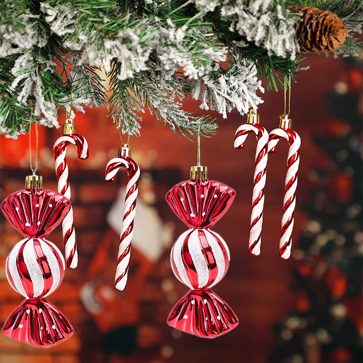 18 candy canes Christmas decor Christmas ornaments Candy canes decor Glitter Christmas tree decorations Red & White Cute Christmas charms Tree decorations