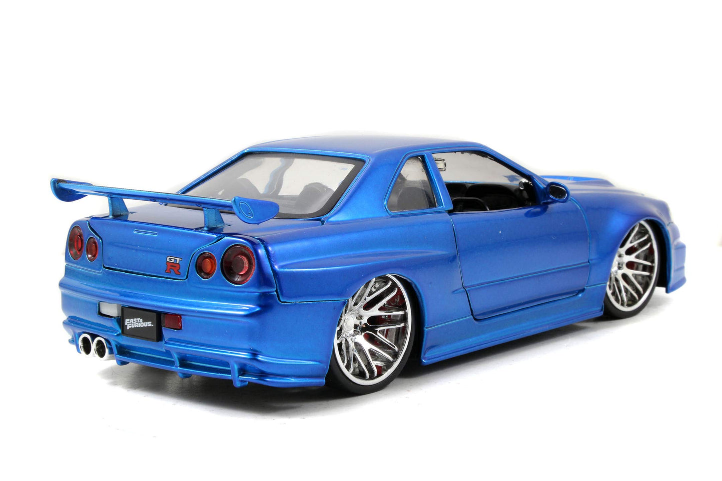 Jada Toys Fast & Furious Brian's 2002 Nissan Skyline GTR-R R34, car, die-cast toy car, opening doors, trunk & hood, 1:24 scale, blue.
