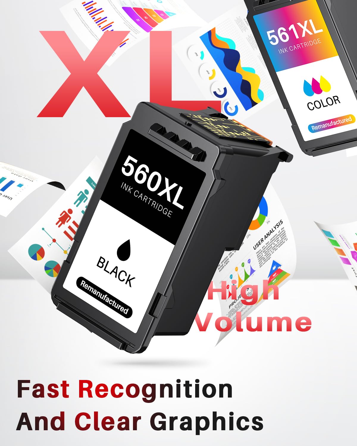 HelloYa 560 561 Cartridges PG-560XL CL-561XL Replacement for Canon printer cartridges 560 560 PG 560 XL black and CL 561 XL for Canon Pixma TS5350 TS5351 TS5352 TS5353 TS7451 TS7450 (1 black 1 tri-color)