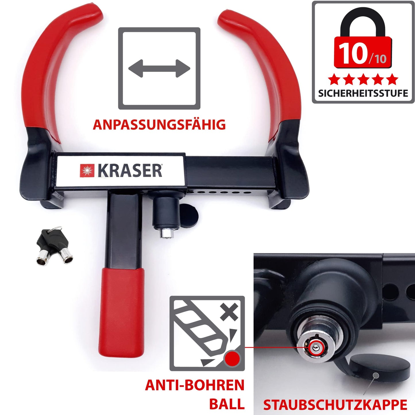KRASER KR820 High Security Wheel Clamp for Caravan, Award-winning Wheel Lock with Anti-Drill Lock, Wheel Clamp, Theft Protection Universal for Cars, Motorhomes, Trailers, Motorcycles