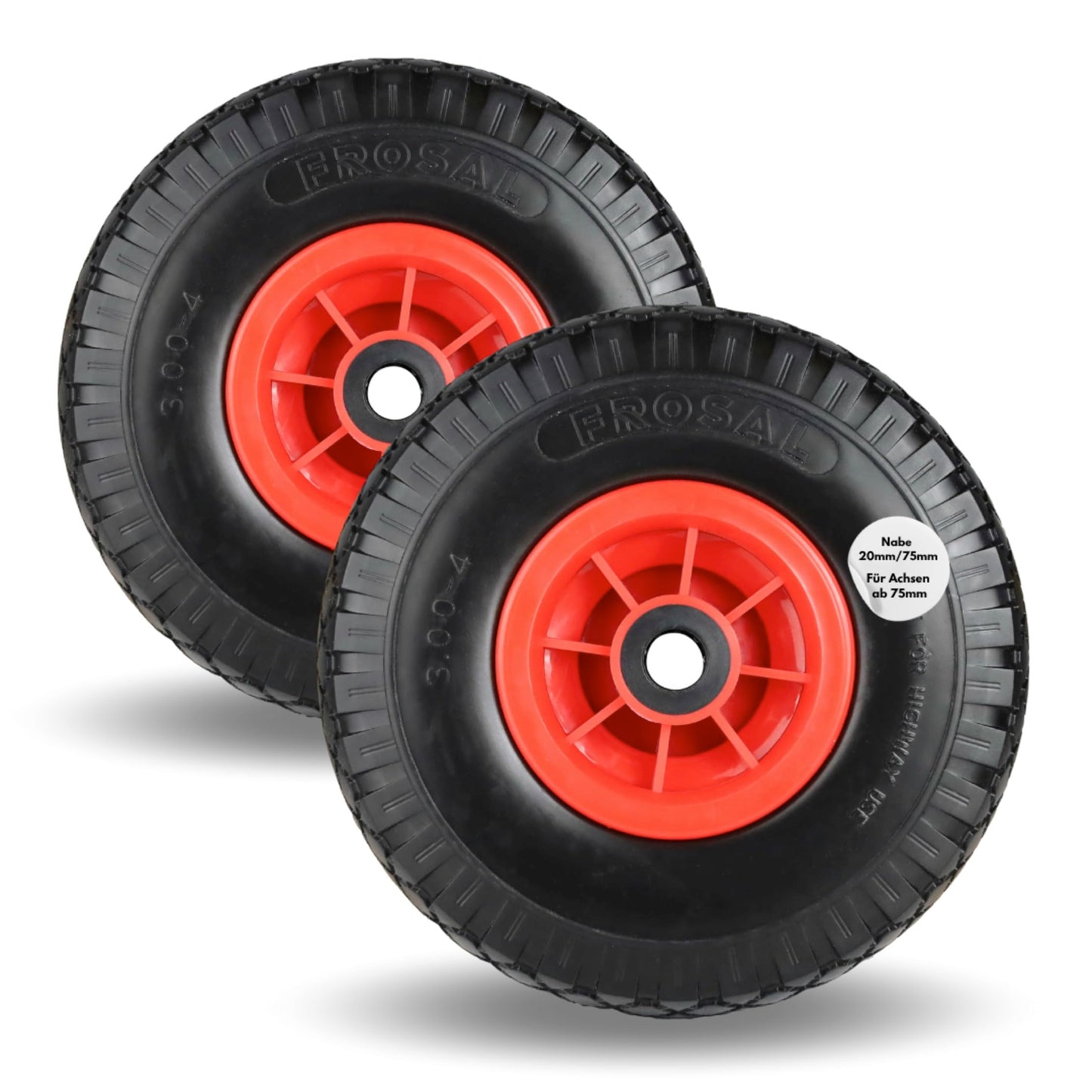 2 x Frosal PU Wheel Hand Truck 260 mm 3.00-4 | 20 mm Axle | Solid Rubber Hand Truck Wheel | Replacement Wheel for Cart Flat-Proof | Tire