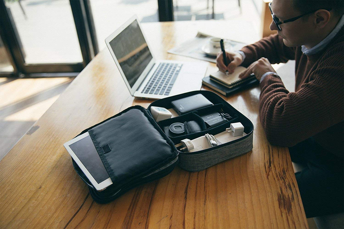 Bagsmart Electronics Bag, Double Layer Electronics Travel Organizer for Cables, Charger, iPad, iPad Air, Tablet up to 10.5 inches, Adapter, Mouse, SD Cards (Anthracite)