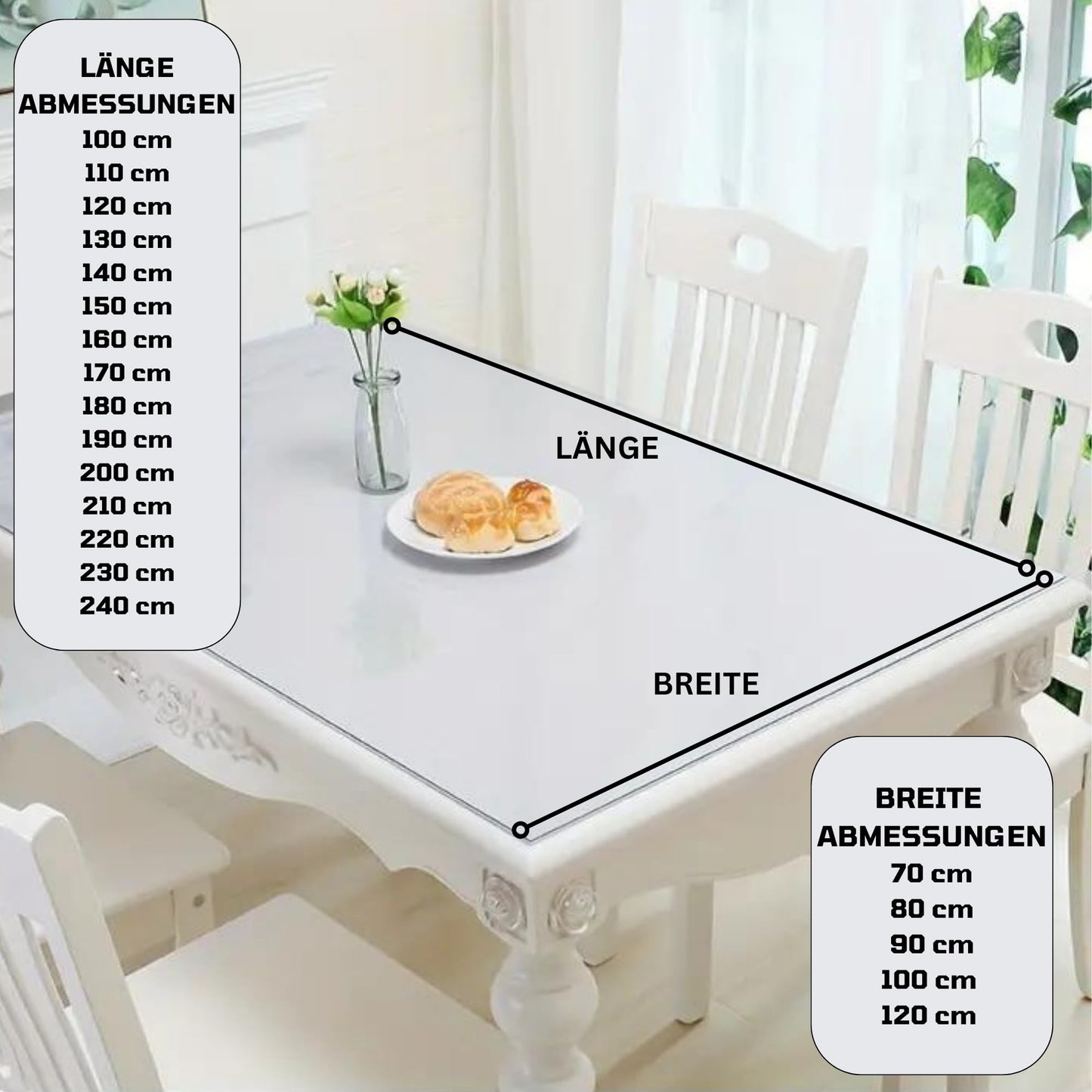 Mayda table cover clear 1.8 mm - crystal clear table protection film - various sizes, custom cuttable - PVC film for table - versatile and washable tablecloth