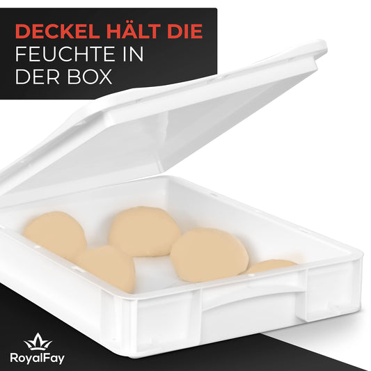 RoyalFay® Pizza Dough Ball Box - Made in Germany - Proofing Box 30x40x8 cm with Lid - food-safe & BPA-free dough box for pizza dough balls - stackable & sturdy - (white)