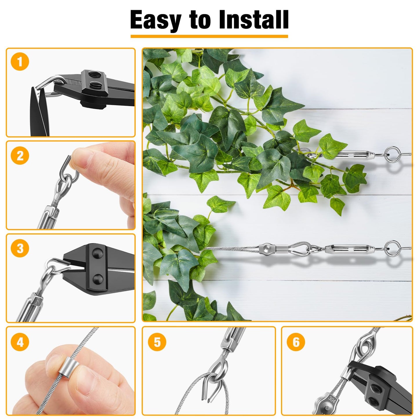40m 2mm wire rope, CGBOOM 304 stainless steel wire rope tensioner, steel wire coated, with eyelets cable tensioning set, for climbing plants trellis, clothesline, curtain wire, lights, deck cable railing