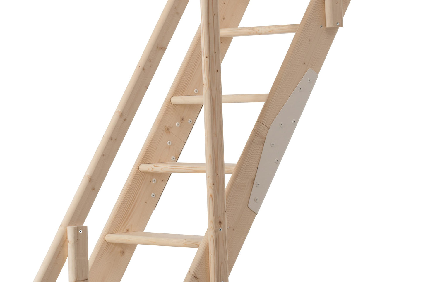 DOLLE space-saving staircase made of untreated solid spruce Height up to 283.5 cm including railing with two-part stringer