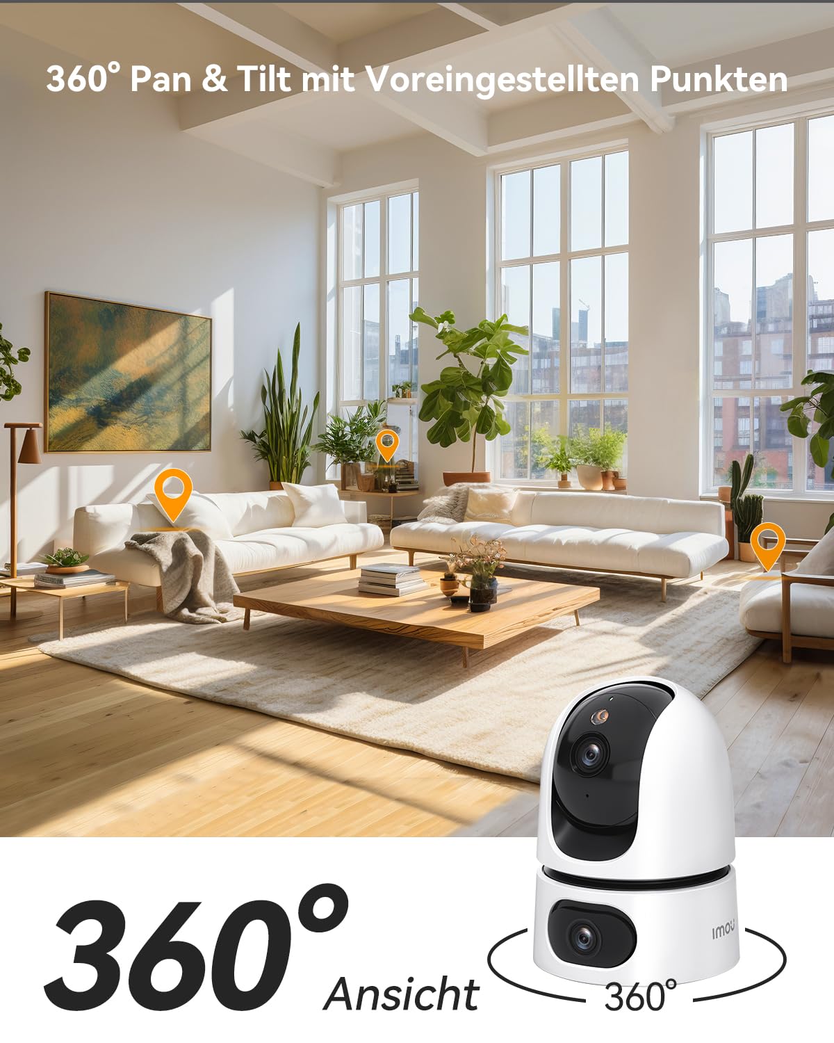 Imou 3K+2K UHD Dual Cameras Indoor Surveillance Camera with Person/Pet Detection, 360° PTZ, WiFi, Color Night Vision, Auto-Tracking, 2-Way Audio, Siren, Privacy Mode.
