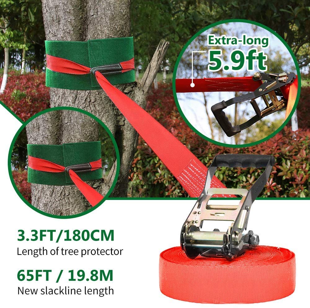 Dripex Slackline for Kids, 2×20m Ninja Slackline and Ninja Warrior Obstacle Course for Outdoor Garden, Ninja Course for Kids with Swing, Climbing Ladder, Climbing Net, and Tree Protectors, suitable for beginners.