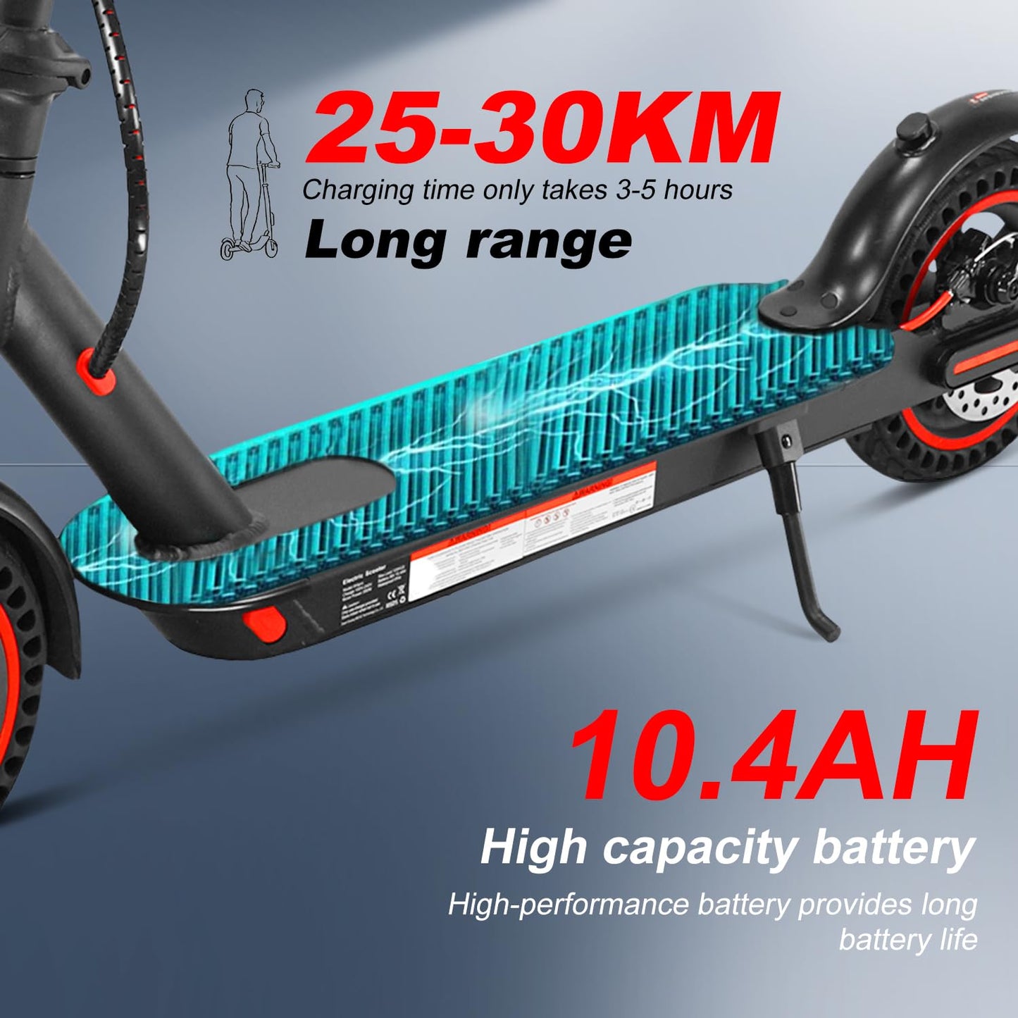 E-Scooter with street legal 350W motor, 25-30km range, 8.5" honeycomb tires. Electric scooter load capacity LED up to 120kg, 20km/h ABE electric scooter foldable E-scooter for commuting. Dual braking system.