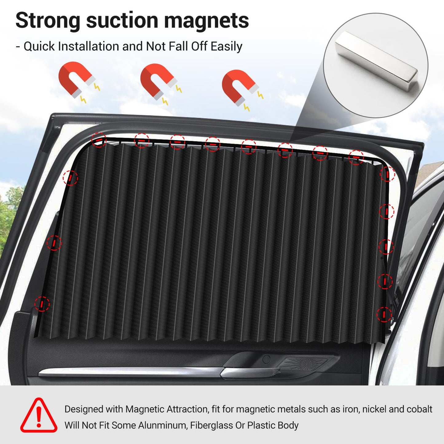 ZATOOTO Car Side Window Sunshade - Magnetic Privacy Sunshade Window Curtain keeps cooler screen for baby sleep cover, black (2 pieces)
