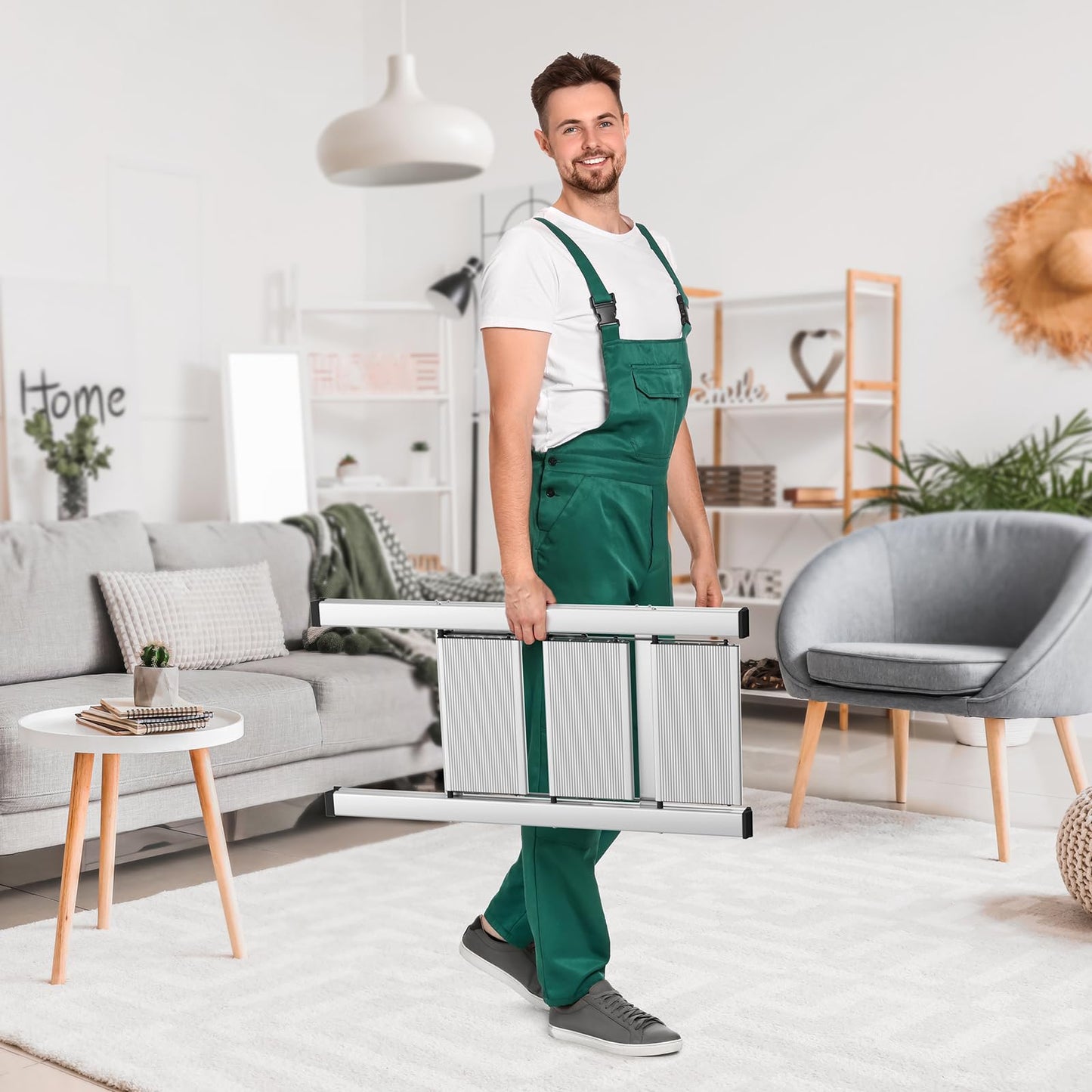 TLGREEN Aluminum Step Ladder 3-step Foldable Ladder Non-slip Standing Ladder Household Ladder Multifunctional Step Stool Easy to Store up to 150kg Load Capacity for Kitchen Household Outdoor Office Silver