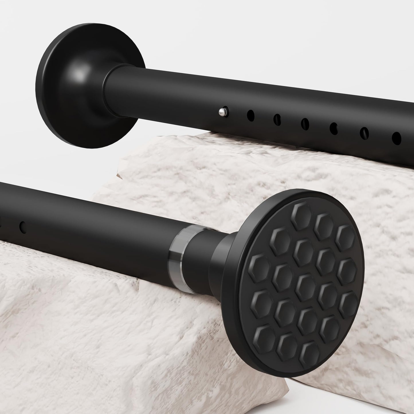 Tension rod without drilling Black telescopic curtain rod Clamp rod for wardrobe, bathroom, balcony, shower curtain rod (160-220CM Φ32mm)