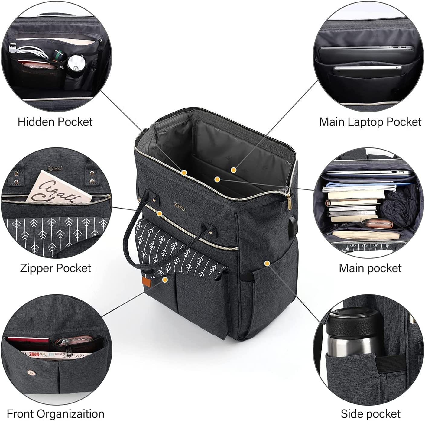 Women's backpack, 15.6-inch laptop backpack with USB charging port for work, hiking, travel, camping. Made of Oxford fabric.