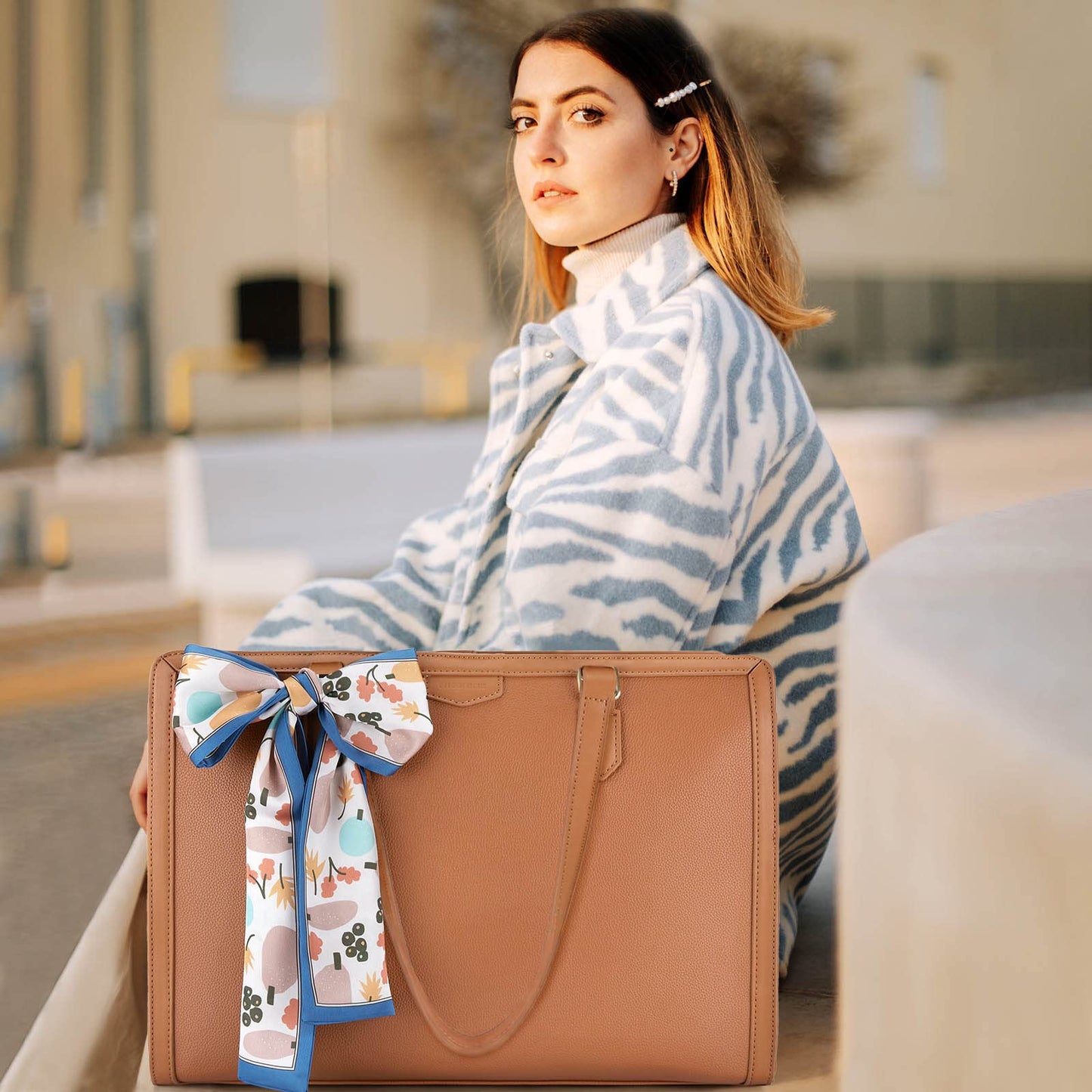 Missnine Laptop Handbag 15.6 Inch Laptop Bag Women's Teacher Bag Briefcase Shopper Large Work Bag Tote Bag Business Bag with 3 Compartments for Office School, Brown