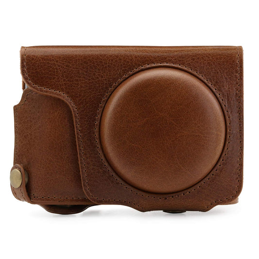 MegaGear Panasonic Lumix DC-TZ100, TZ200 Ever Ready Genuine Leather Camera Case with Strap - Brown MG1436