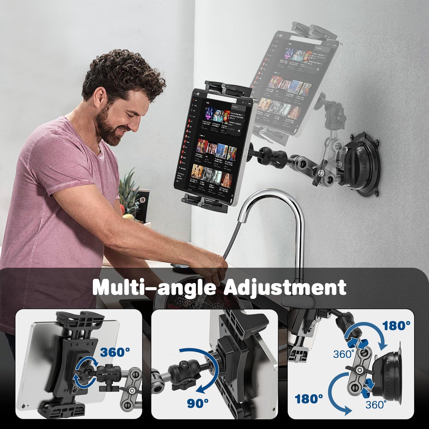 Asaiy Tablet Holder for Car, iPad Holder for Car, 360° Rotatable, Stable and Washable TPU Suction Cup, Windshield and Dashboard Universal, Car Mount for iPhone, Galaxy, 4.7-12.9" Tablets & Phones