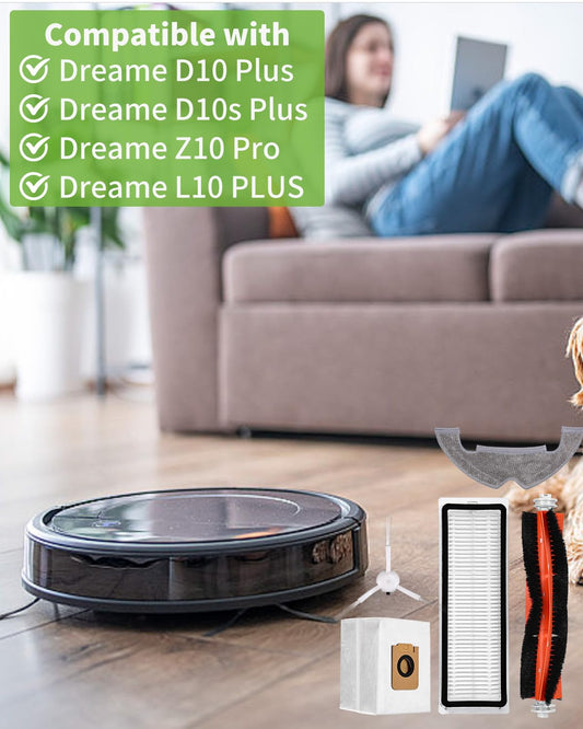 Accessory parts for Dreame D10 Plus/D10s Plus/L10 Plus/Z10 Pro vacuum cleaner, 2 main brushes, 7 side brushes, 4 HEPA filters, 4 mopping cloths, 4 dust bags, 22-piece accessory set compatible with D10 Plus.