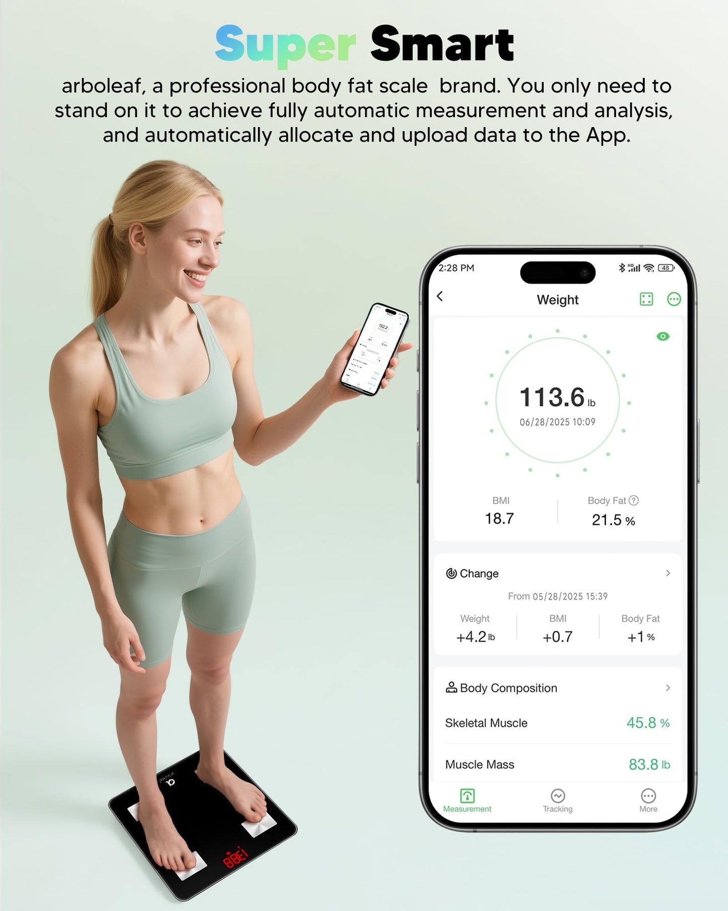 arboleaf Body Fat Scale Digital Bathroom Weight Scale with APP up to 180KG, Bluetooth Scale for Body Fat, BMI, Weight, Heart Rate, Muscle Mass, Water, Protein, Skeletal Muscle, BMR, etc.