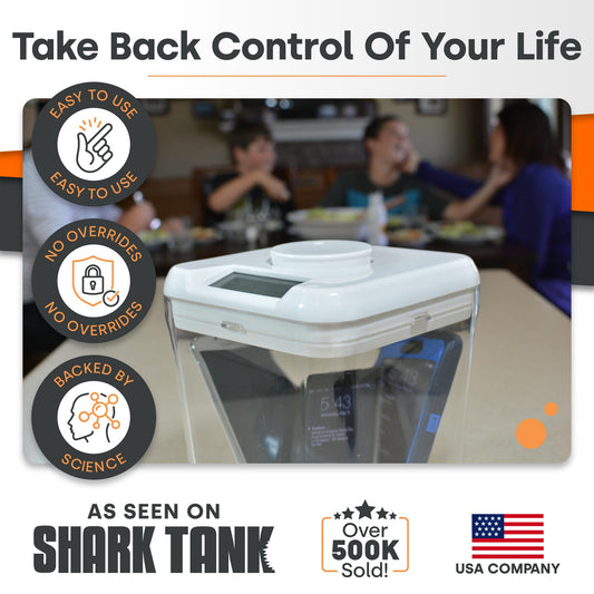 Kitchen Safe with time-lock container (Medium), time-lock box for phones, snacks, and other unwanted temptations (white lid + 5.5" white container with access opening)