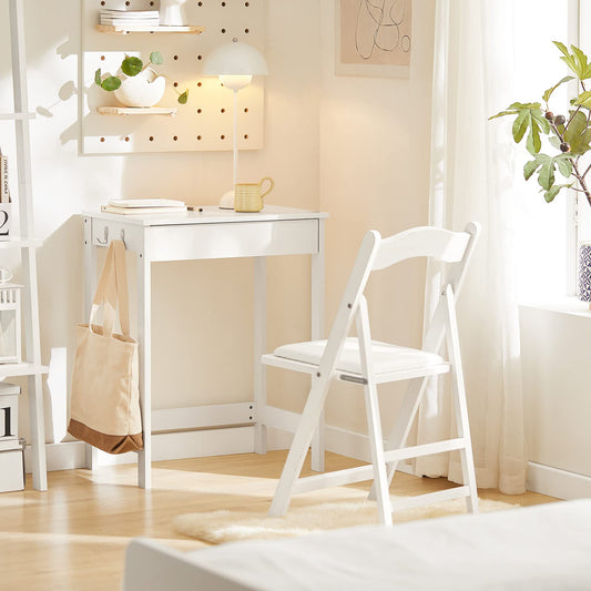 SoBuy Compact Desk Computer Desk with 1 Drawer and 2 Hooks Small Table for Home Office Workstation PC Desk Furniture for Study White 60x77x40cm FWT43-W