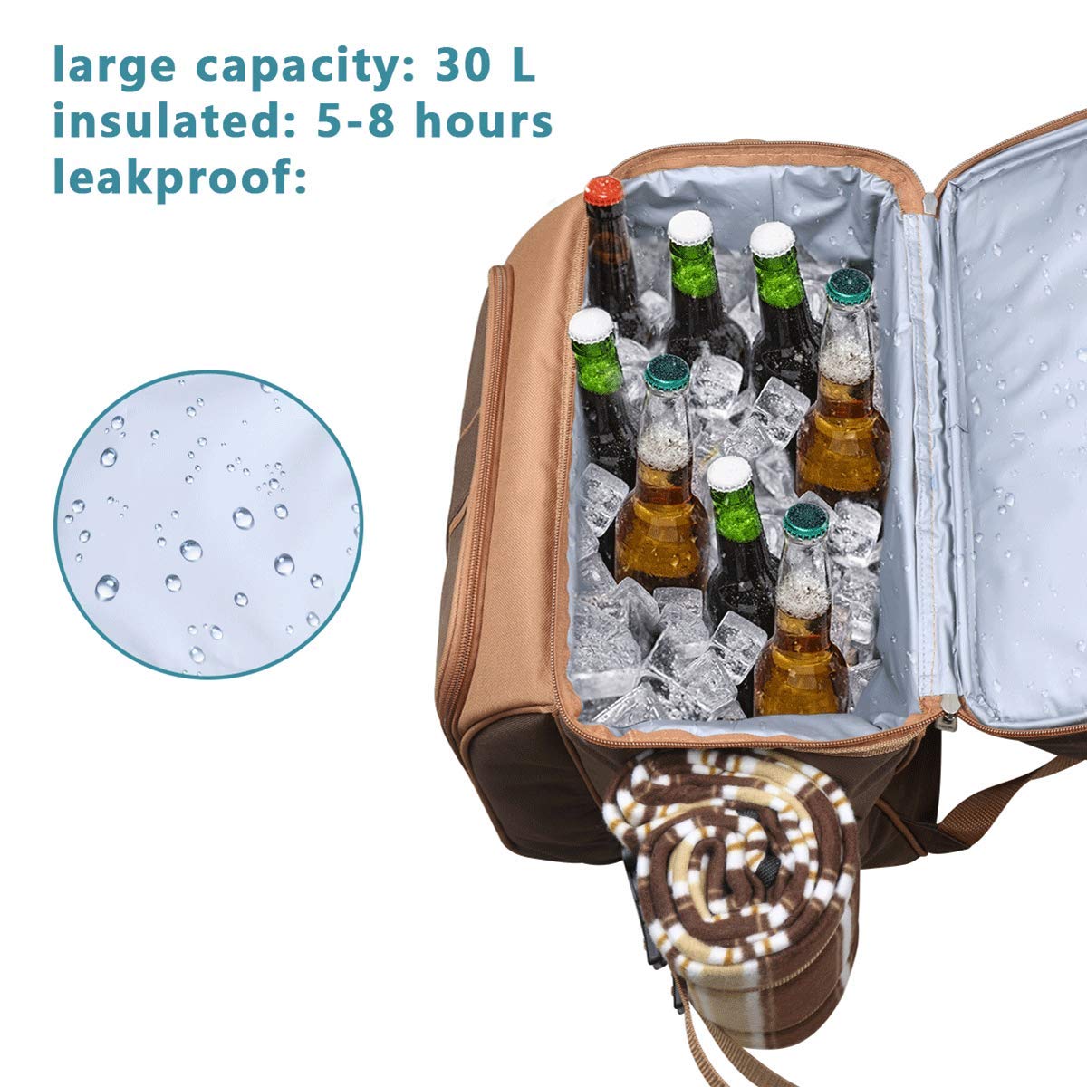 Hap Tim picnic backpack cooler for 2 people with insulated leak-proof cooler bag, wine holder, fleece blanket, cutlery set, perfect for beach, day trips, hiking, camping.