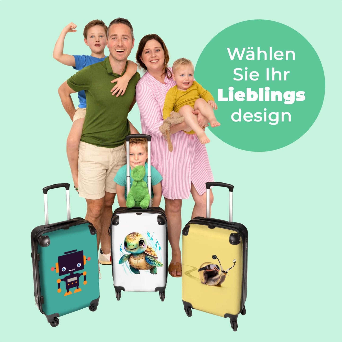 NoBoringSuitcases.com® Kids' travel suitcase Cabin Bag Large suitcase with wheels Gifts - Turtle - Watercolors - Animals - Kids' luggage suitcase medium-sized, 67x43x25cm.