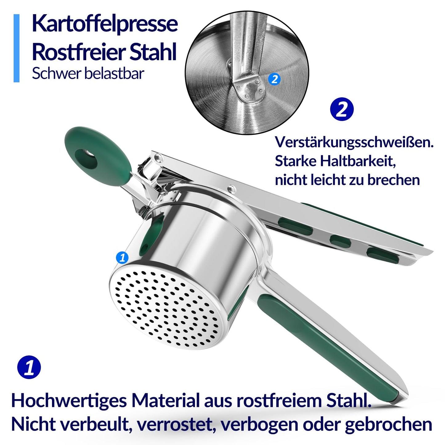 Spaghetti ice cream scoop for ice cream, potato press for large cups, Non-slip silicone grip adds extra strength, Spaghetti ice cream squeeze for ice, made of stainless steel, dishwasher safe.