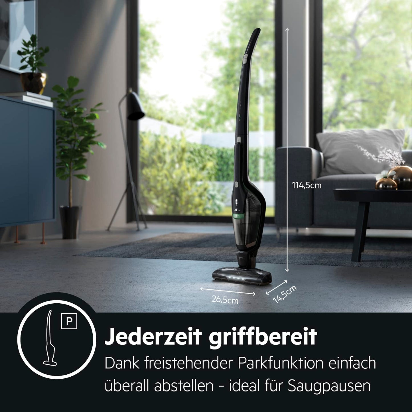 AEG Series 3000 Ergorapido CX7-2-45MÖ 2-in-1 cordless vacuum cleaner, made from 50% recycled materials, bagless, up to 45 mins runtime, freestanding, maneuverable, brush cleaning function, LED, 0.5L, black