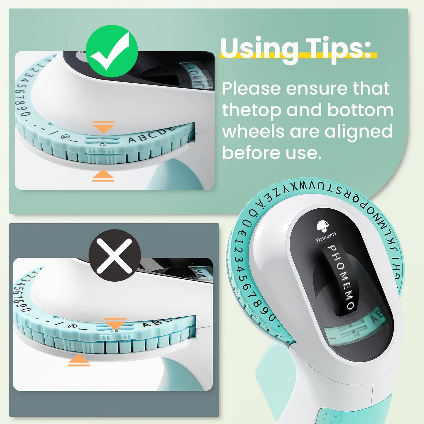 Phomemo Label Printer, 3D Embossing Machine E975, Portable Labeling Device, Green Label Embossing Machine with 6 Label Tapes, Label Printer with (£ € Ä Ö Ü), Easy to Use for Home, Office.